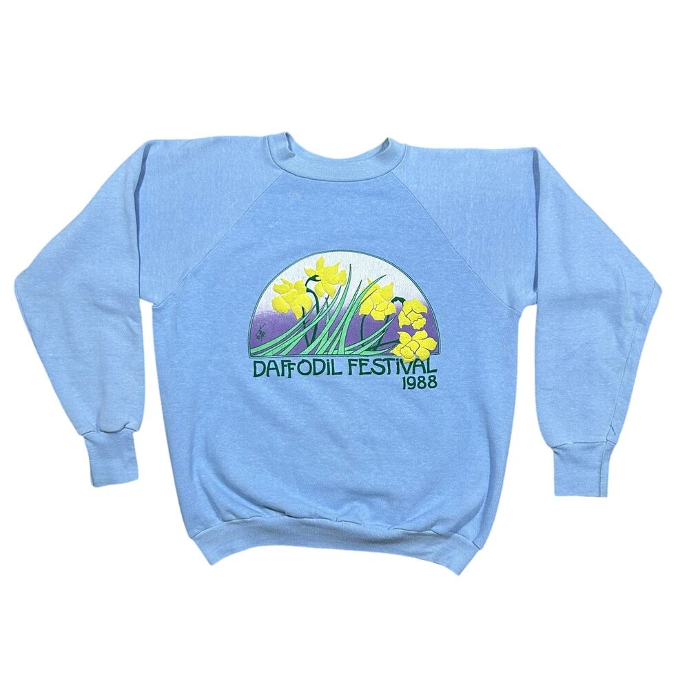 Vintage 80s Daffodil Festival Graphic Sweatshirt Pullover Men’s Small Blue